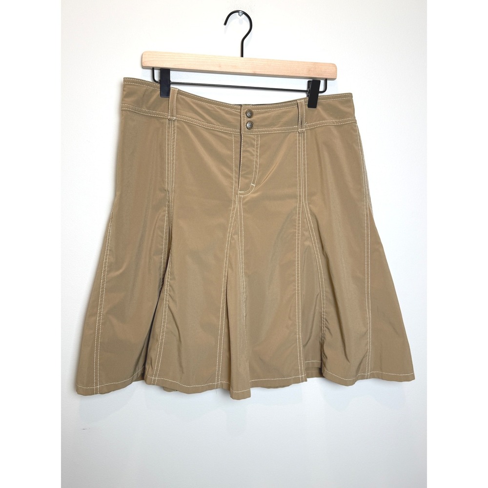 Athleta 12 Tan Khaki Pleated Skirt Skort Activewear Golf Performance Casual